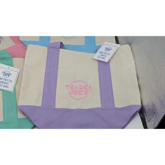 Trader Joe's Pastel Mini Canvas Tote Bags 2025 Limited Edition NWT Easter - Picture 2 of 5